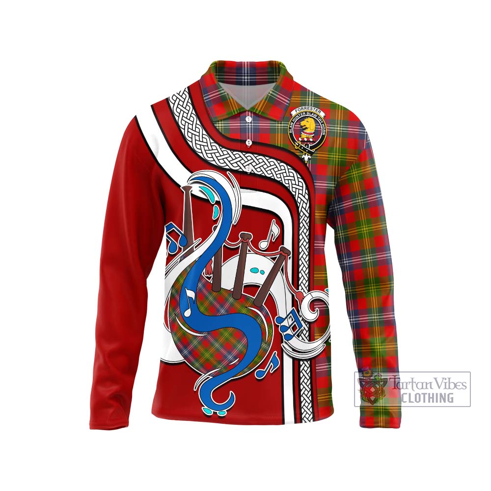 Tartan Vibes Clothing Forrester Modern Tartan Long Sleeve Polo Shirt with Epic Bagpipe Style