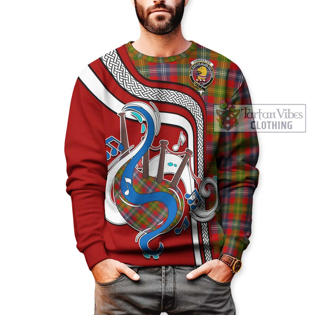 Forrester Modern Tartan Sweatshirt with Epic Bagpipe Style Unisex - Tartanvibesclothing Shop