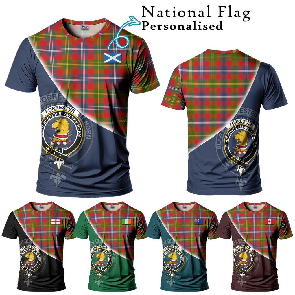 Forrester Modern Tartan T-Shirt with Personalised National Flag and Family Crest Half Style Kid's Shirt - Tartanvibesclothing Shop