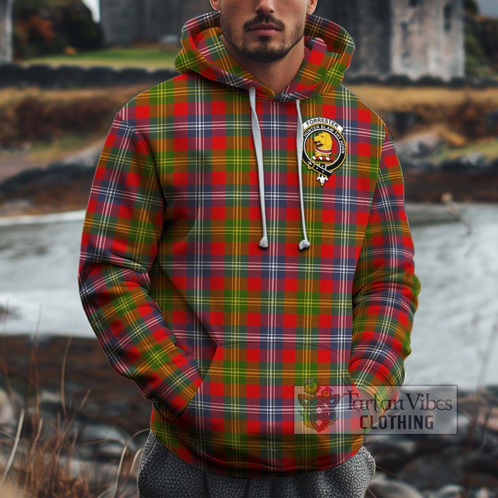 Forrester Modern Tartan Cotton Hoodie with Family Crest Pullover Hoodie XS - Tartan Vibes Clothing