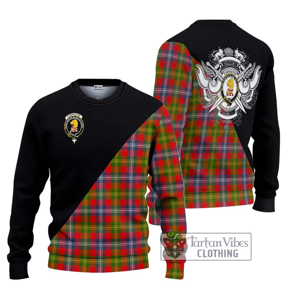 Forrester Modern Tartan Knitted Sweater with Family Crest and Military Logo Style Unisex - Tartanvibesclothing Shop