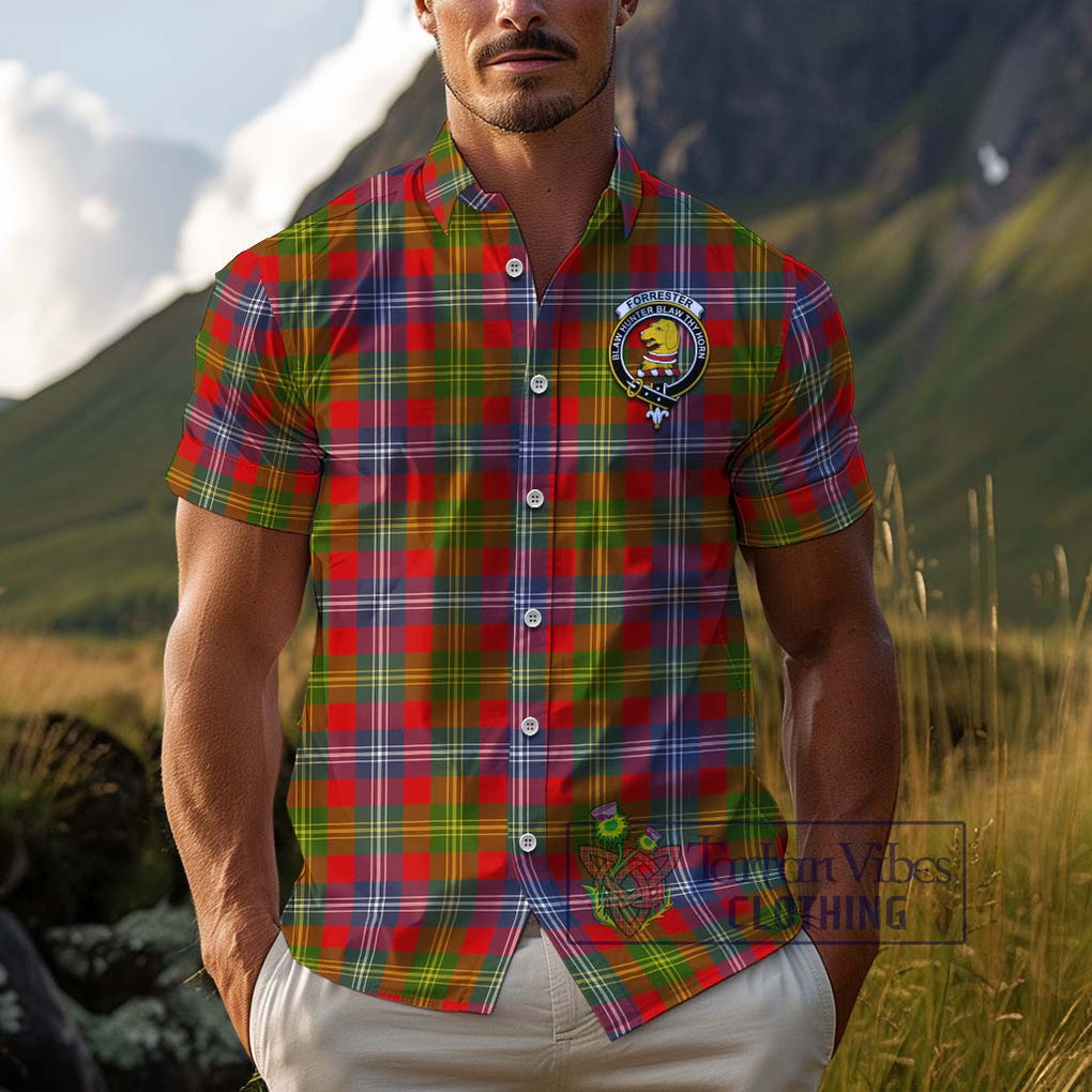 Forrester Modern Tartan Cotton Hawaiian Shirt with Family Crest Adult - Tartan Vibes Clothing