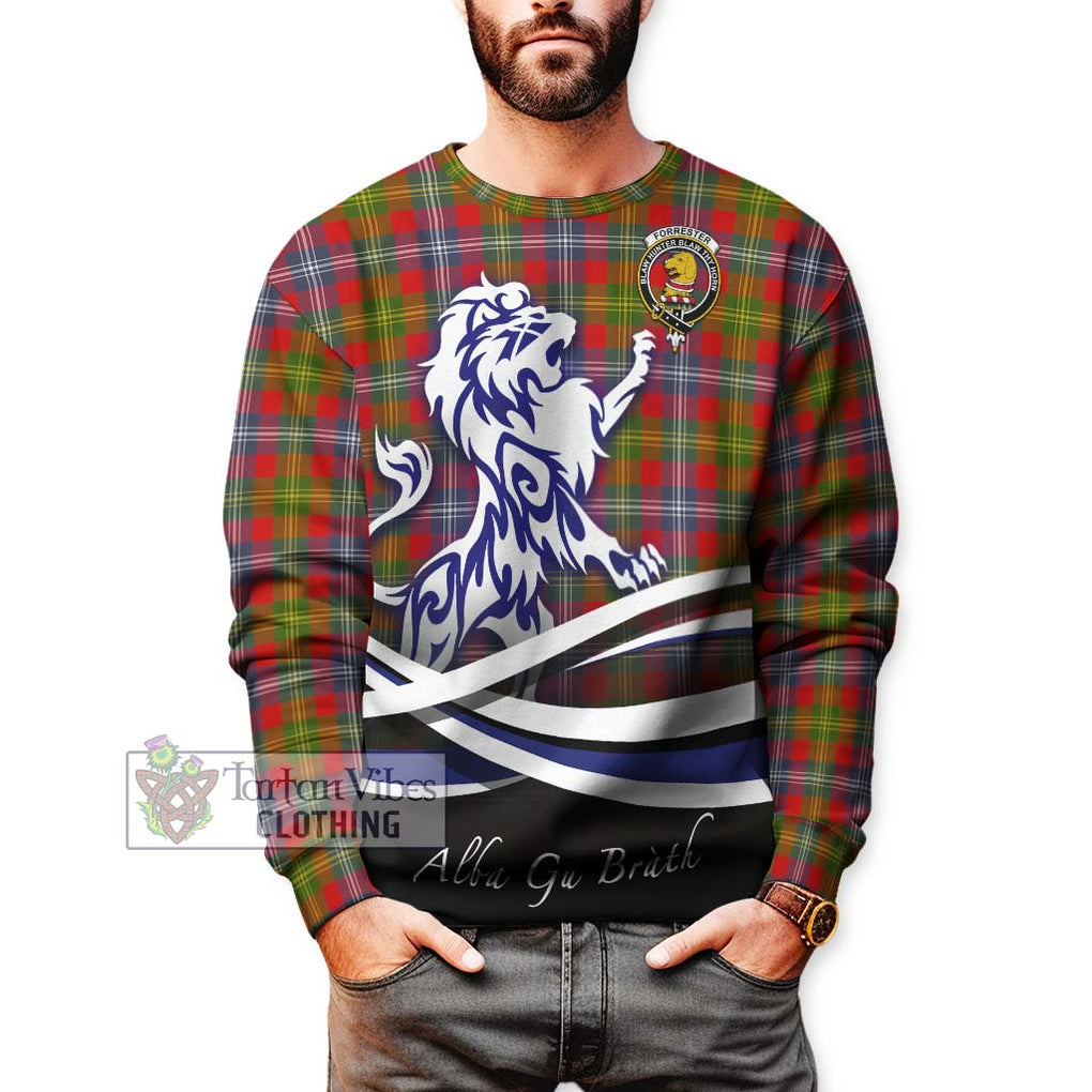 Forrester Modern Tartan Sweatshirt with Alba Gu Brath Regal Lion Emblem Unisex - Tartanvibesclothing Shop