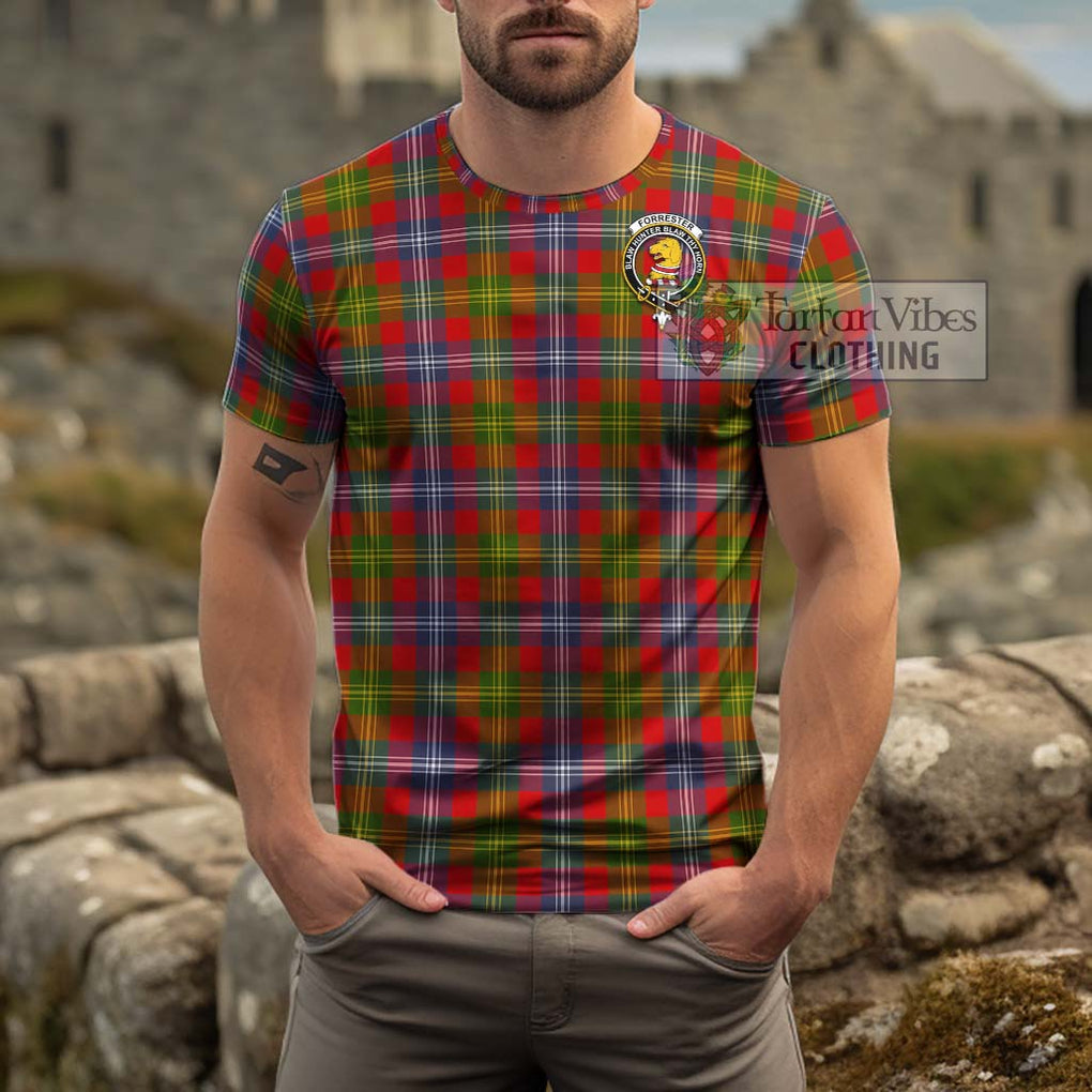 Forrester Modern Tartan Cotton T-Shirt with Family Crest Men's Shirt - Tartanvibesclothing Shop