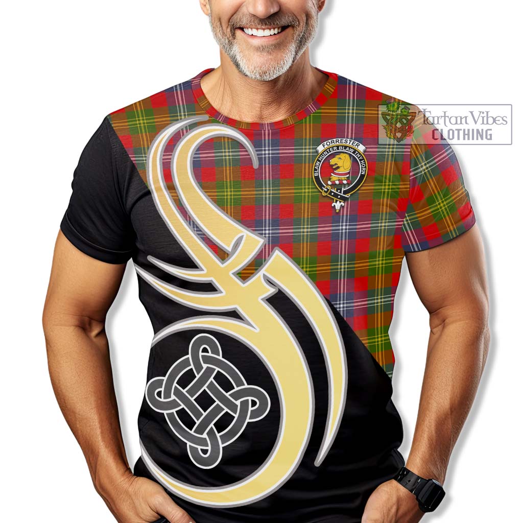 Tartan Vibes Clothing Forrester Modern Tartan T-Shirt with Family Crest and Celtic Symbol Style