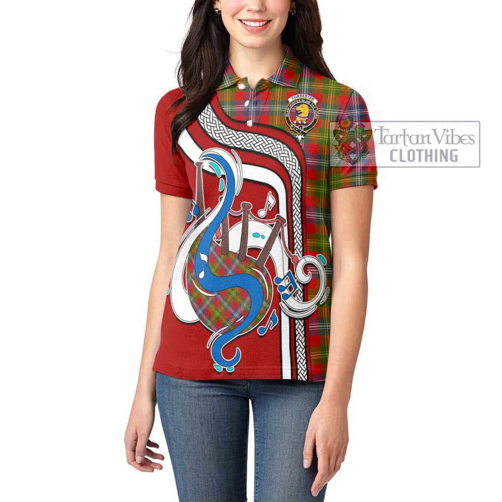 Forrester Modern Tartan Women's Polo Shirt with Epic Bagpipe Style - Tartanvibesclothing Shop