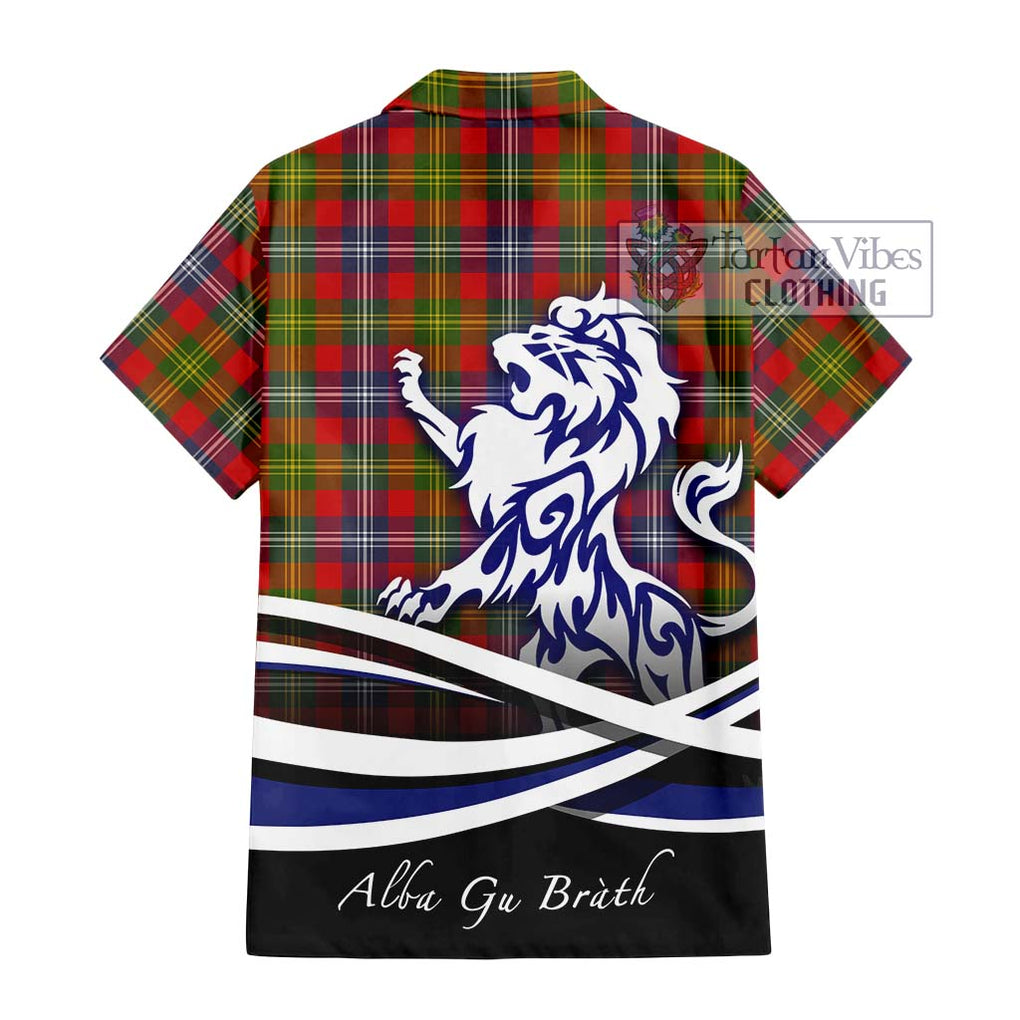 Forrester Modern Tartan Short Sleeve Button Shirt with Alba Gu Brath Regal Lion Emblem - Tartanvibesclothing Shop