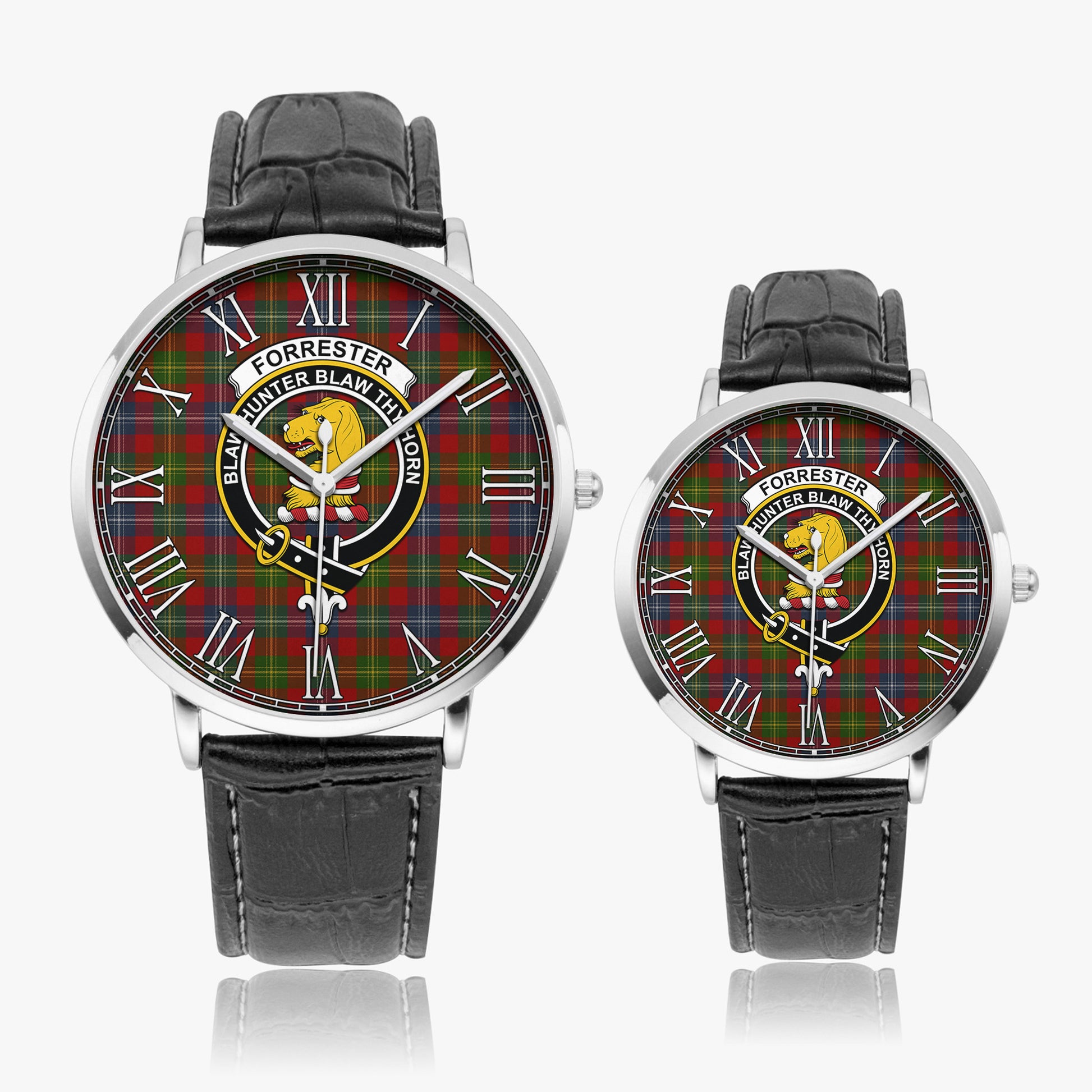 Forrester or Foster Tartan Family Crest Leather Strap Quartz Watch - Tartanvibesclothing