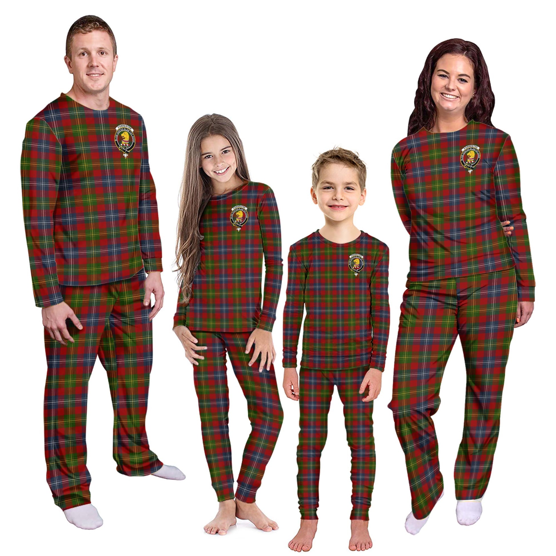 Forrester (Foster) Tartan Pajamas Family Set with Family Crest Kid - Tartan Vibes Clothing