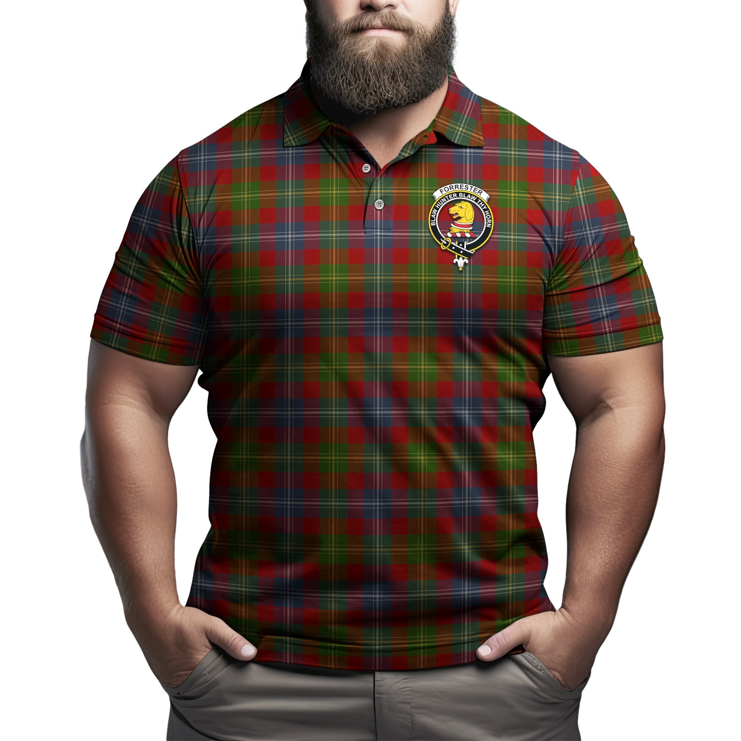 Forrester (Foster) Tartan Men's Polo Shirt with Family Crest Kid - Tartan Vibes Clothing