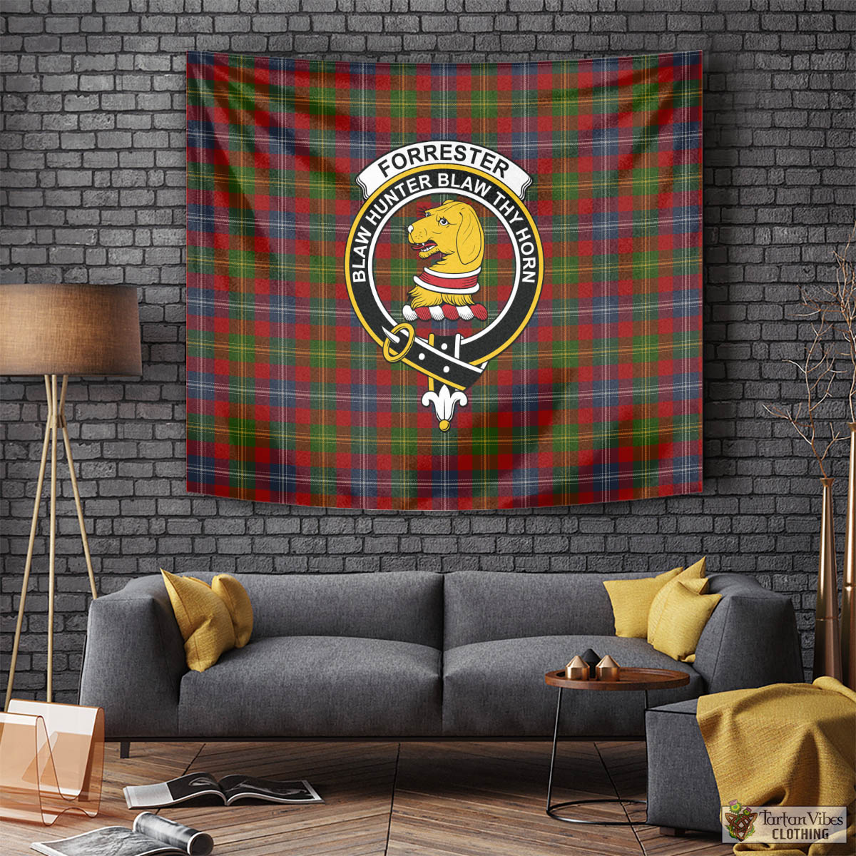 Tartan Vibes Clothing Forrester or Foster Tartan Tapestry Wall Hanging and Home Decor for Room with Family Crest