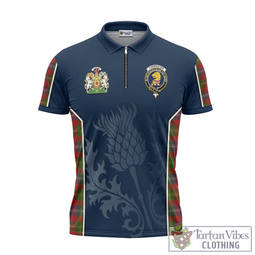 Forrester (Foster) Tartan Zipper Polo Shirt with Family Crest and Scottish Thistle Vibes Sport Style