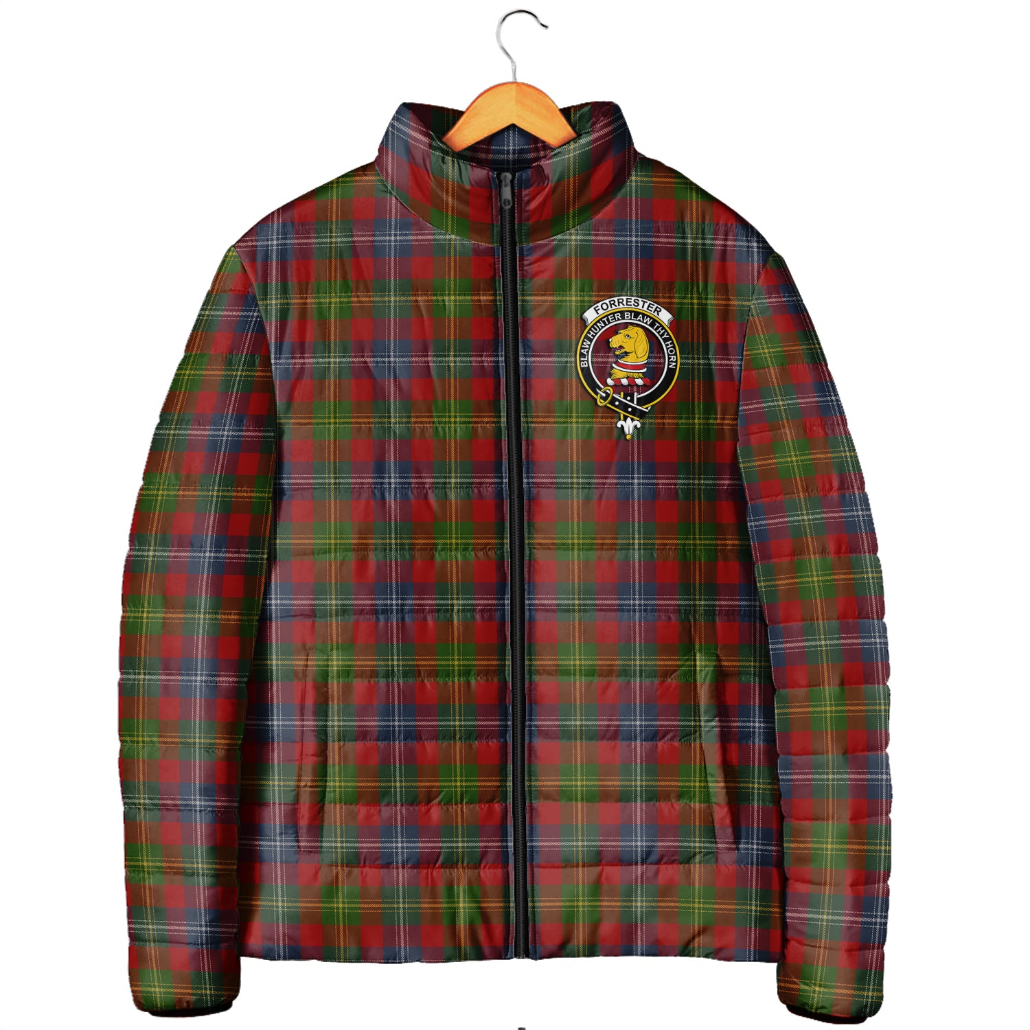 Forrester (Foster) Tartan Padded Jacket with Family Crest Men's Padded Jacket - Tartan Vibes Clothing