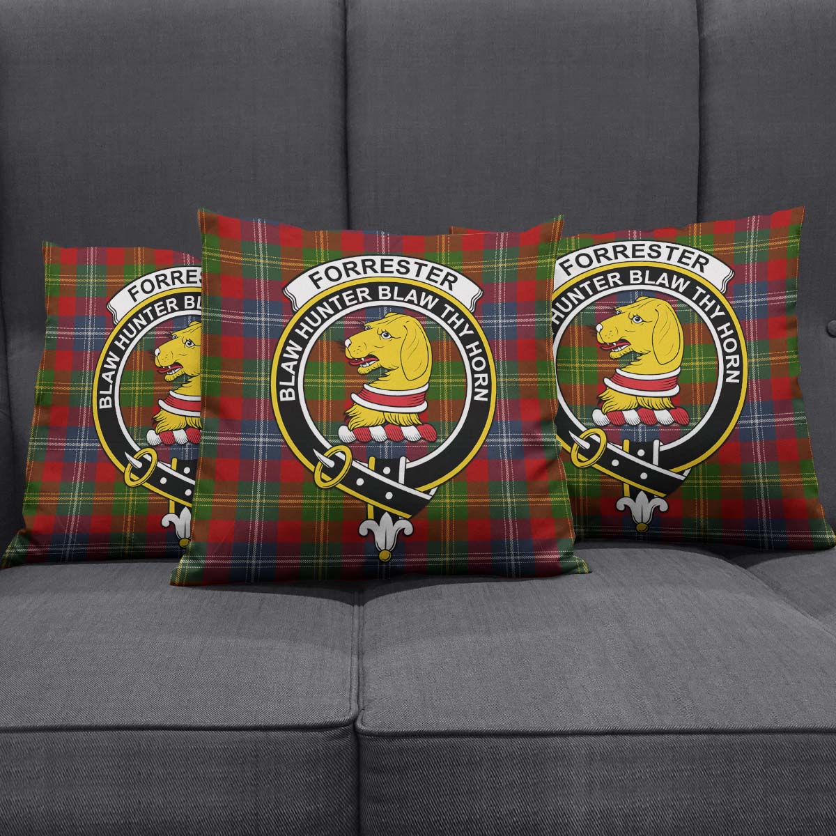 Forrester or Foster Tartan Pillow Cover with Family Crest Square Pillow Cover - Tartanvibesclothing