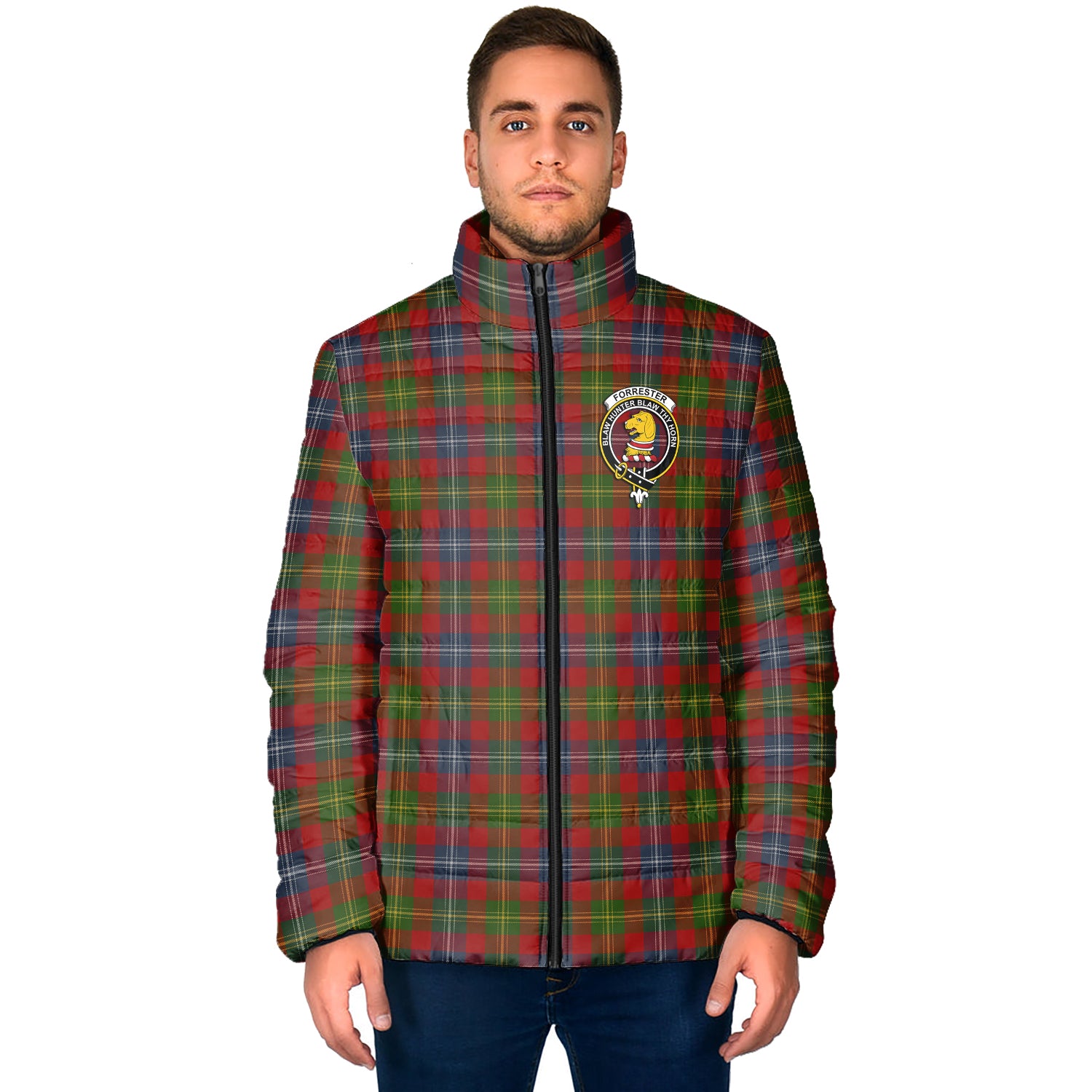 Forrester (Foster) Tartan Padded Jacket with Family Crest - Tartan Vibes Clothing