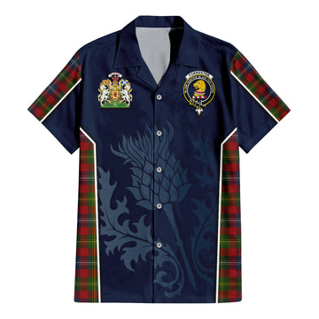 Forrester (Foster) Tartan Short Sleeve Button Up Shirt with Family Crest and Scottish Thistle Vibes Sport Style