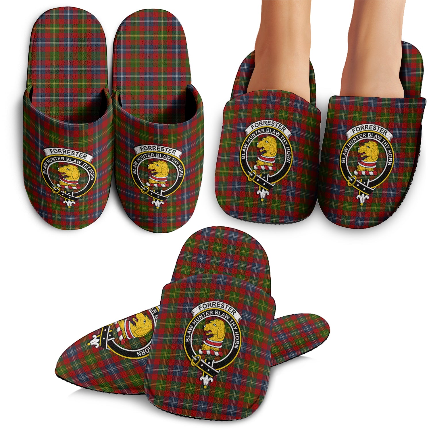 Forrester or Foster Tartan Home Slippers with Family Crest - Tartanvibesclothing