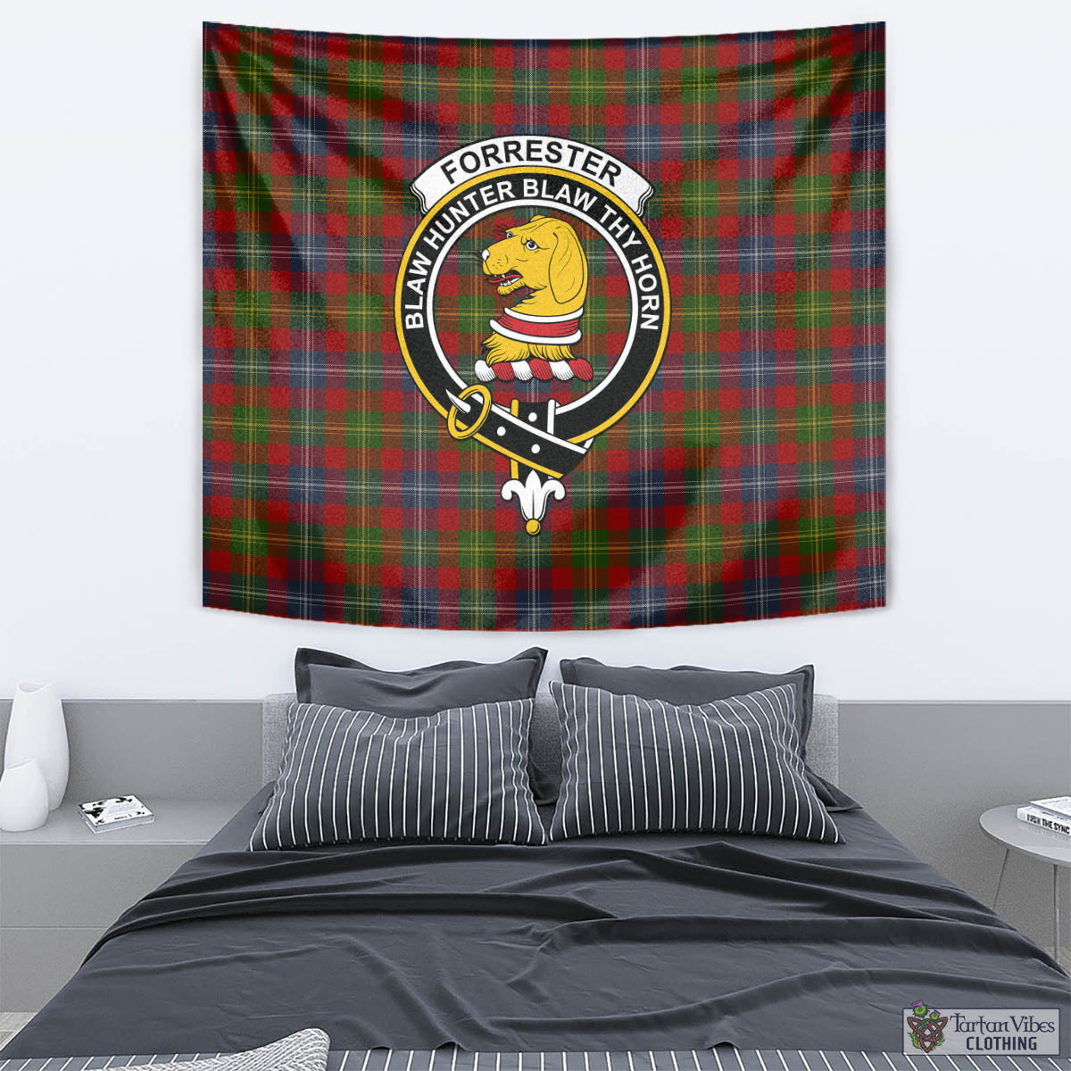 Tartan Vibes Clothing Forrester or Foster Tartan Tapestry Wall Hanging and Home Decor for Room with Family Crest