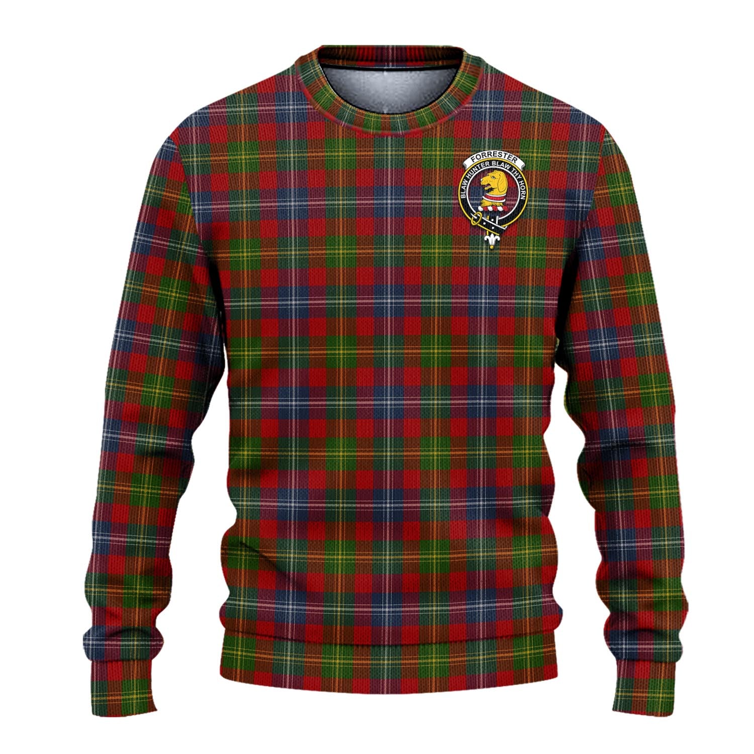 Forrester or Foster Tartan Knitted Sweater with Family Crest - Tartanvibesclothing