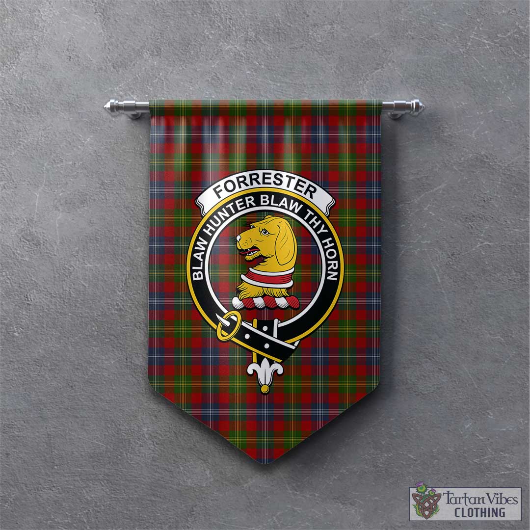 Tartan Vibes Clothing Forrester or Foster Tartan Gonfalon, Tartan Banner with Family Crest