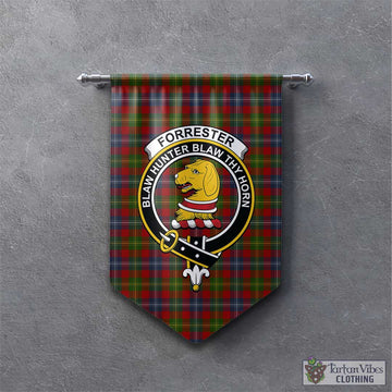 Forrester (Foster) Tartan Gonfalon, Tartan Banner with Family Crest