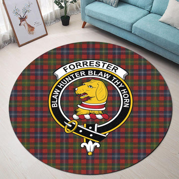 Forrester (Foster) Tartan Round Rug with Family Crest