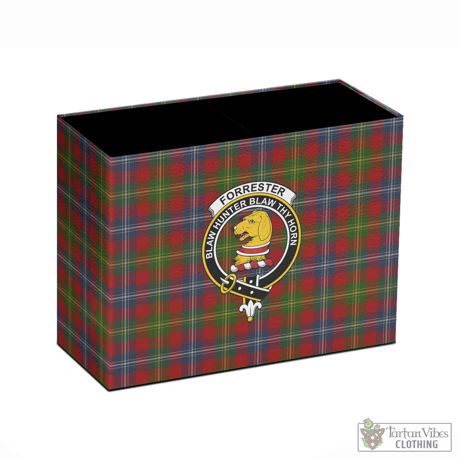 Tartan Vibes Clothing Forrester or Foster Tartan Pen Holder with Family Crest