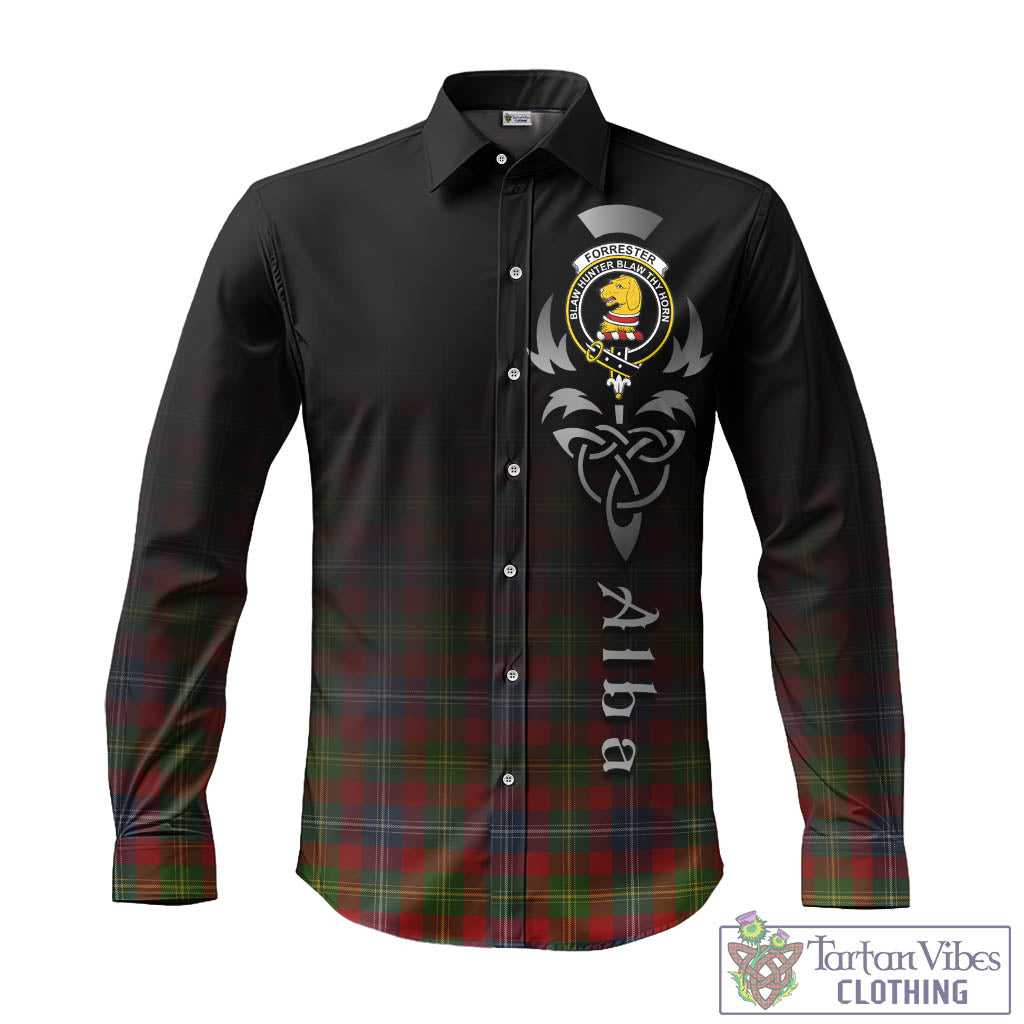 Tartan Vibes Clothing Forrester or Foster Tartan Long Sleeve Button Up Featuring Alba Gu Brath Family Crest Celtic Inspired