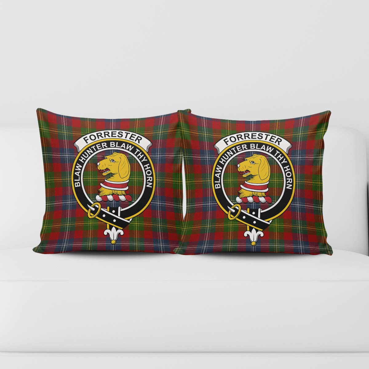 Forrester or Foster Tartan Pillow Cover with Family Crest - Tartanvibesclothing