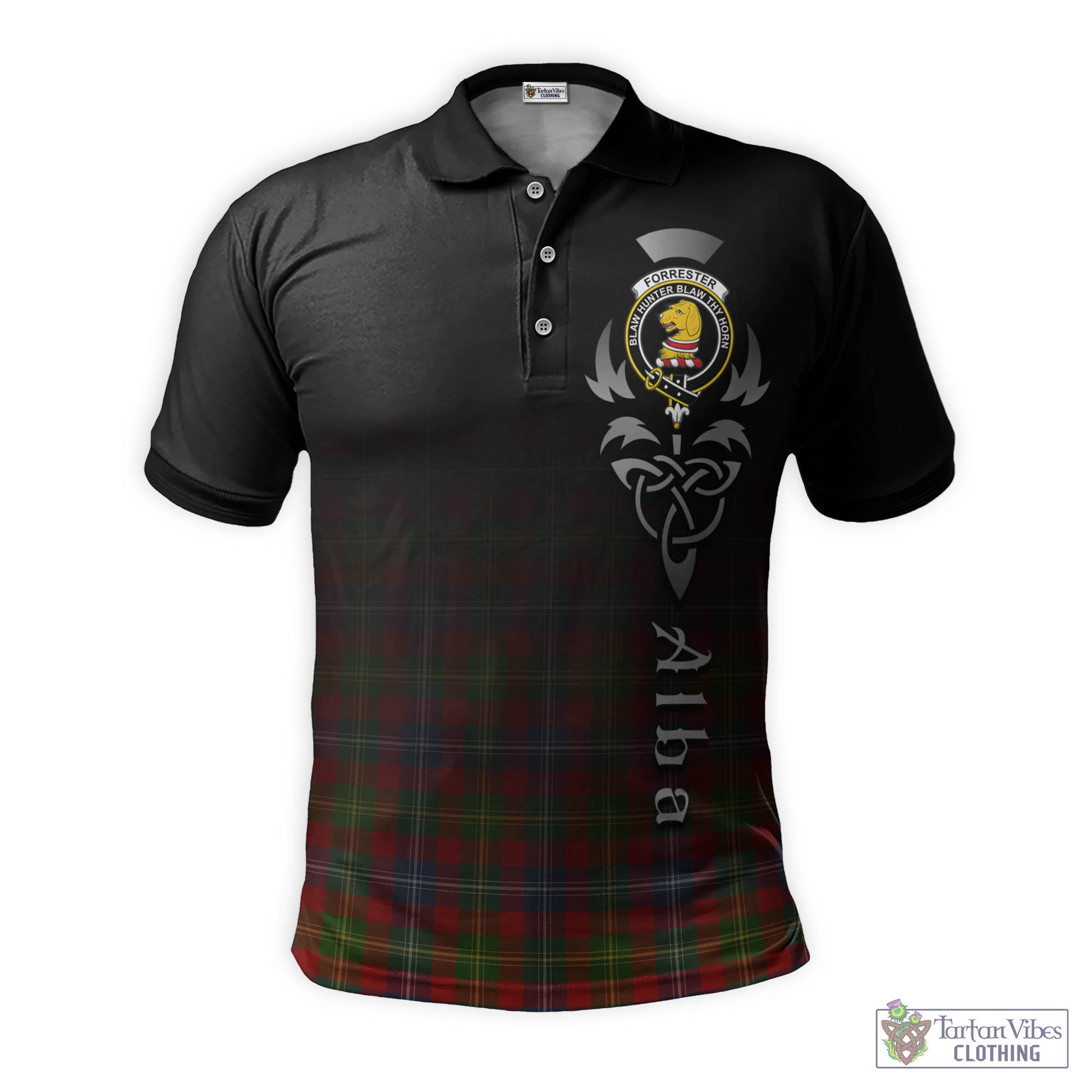 Tartan Vibes Clothing Forrester or Foster Tartan Polo Shirt Featuring Alba Gu Brath Family Crest Celtic Inspired