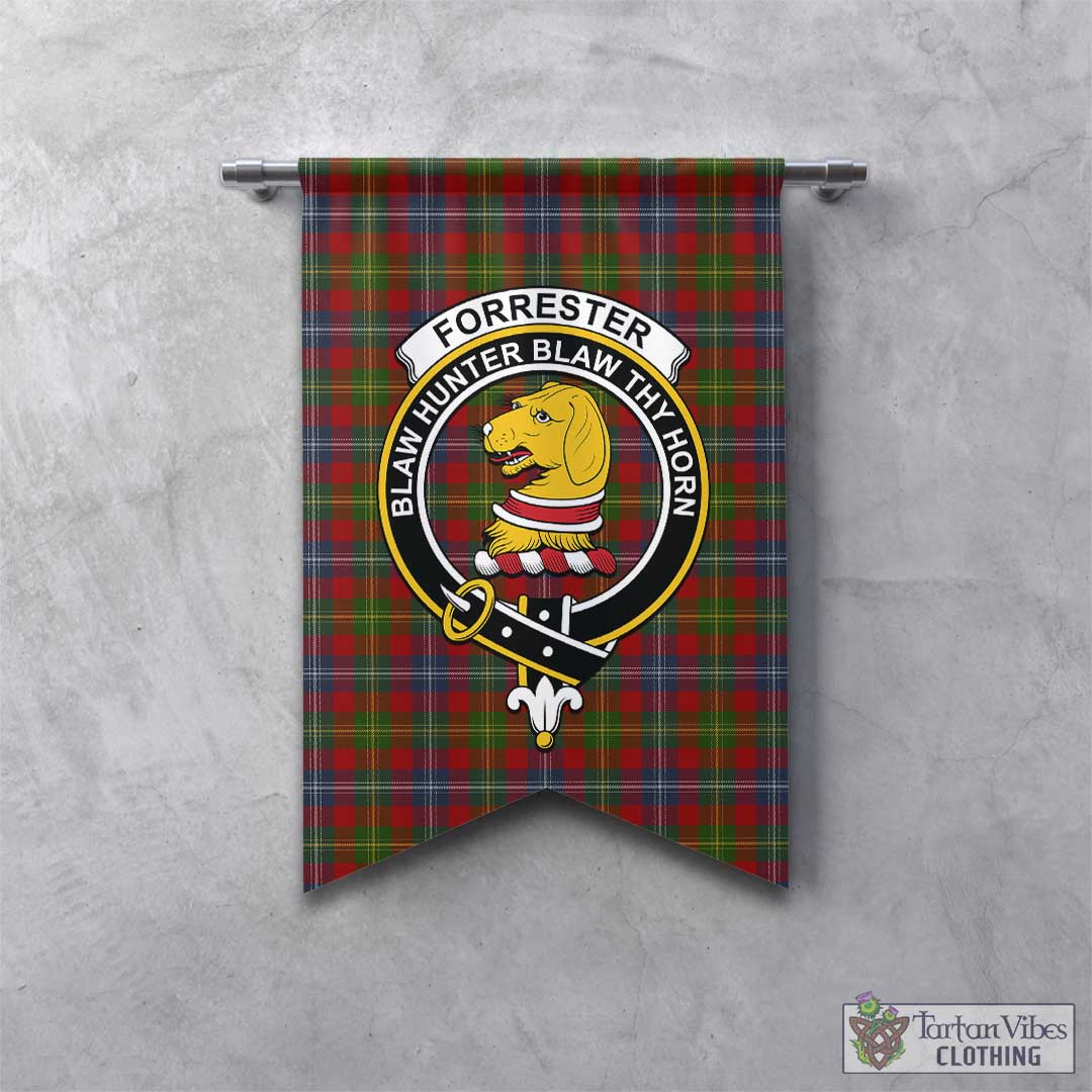 Tartan Vibes Clothing Forrester or Foster Tartan Gonfalon, Tartan Banner with Family Crest