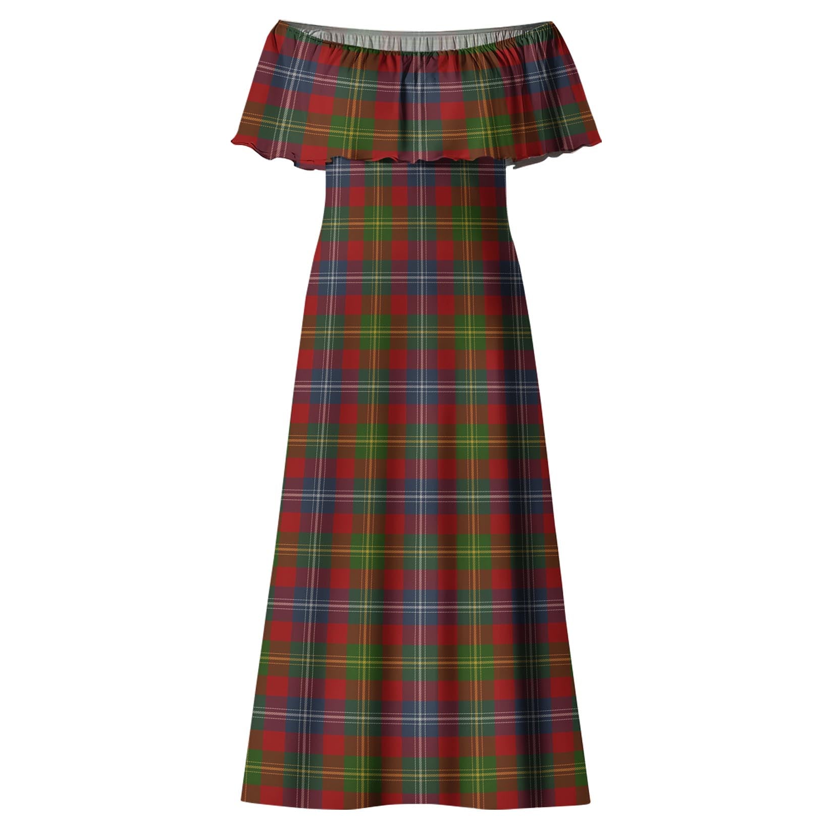 Forrester or Foster Tartan Off Shoulder Long Dress - Tartanvibesclothing