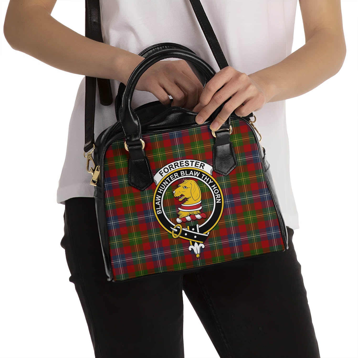 Forrester or Foster Tartan Shoulder Handbags with Family Crest - Tartanvibesclothing