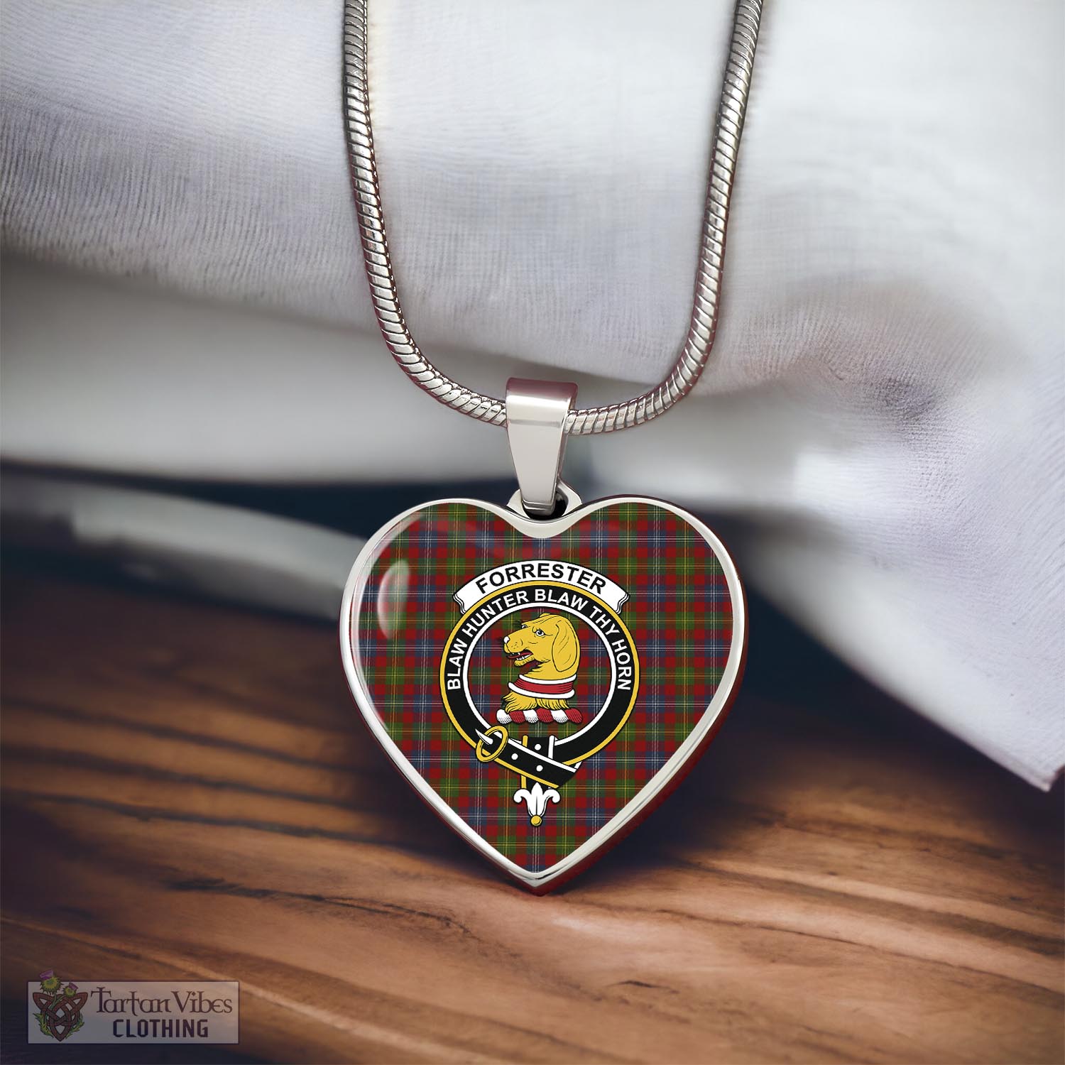 Tartan Vibes Clothing Forrester or Foster Tartan Heart Necklace with Family Crest