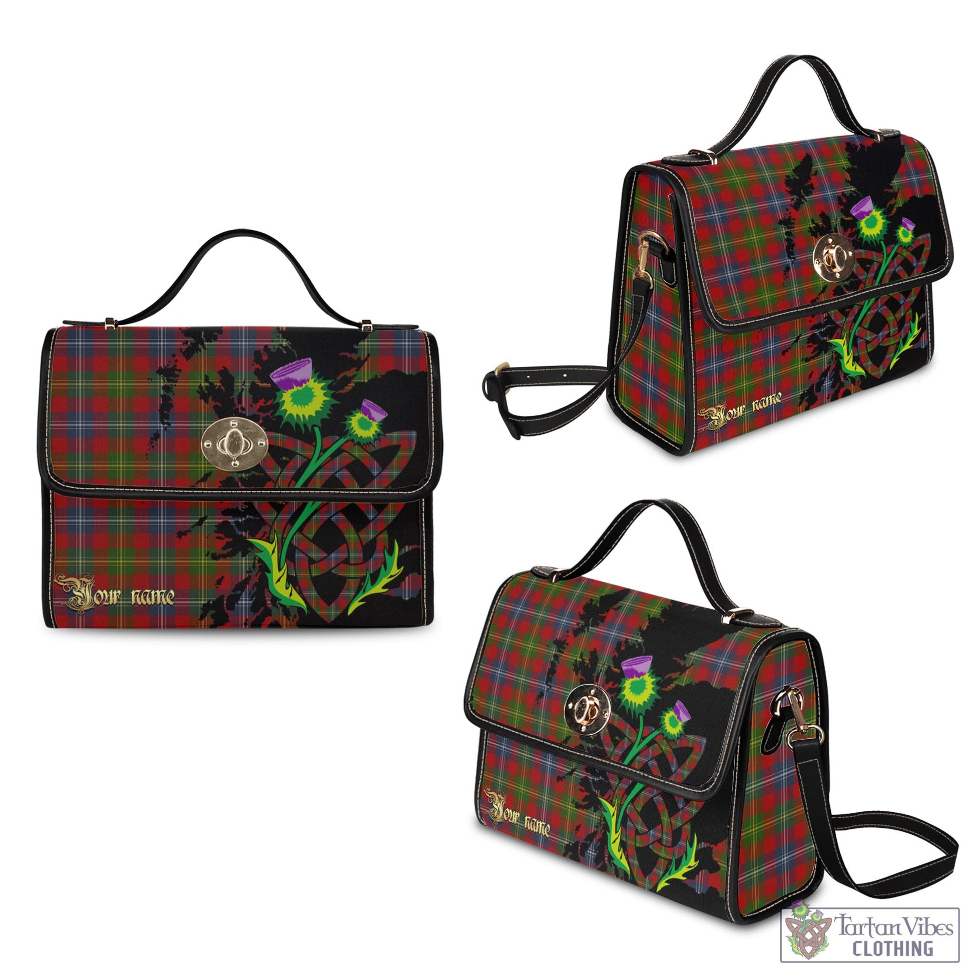 Tartan Vibes Clothing Forrester or Foster Tartan Waterproof Canvas Bag with Scotland Map and Thistle Celtic Accents