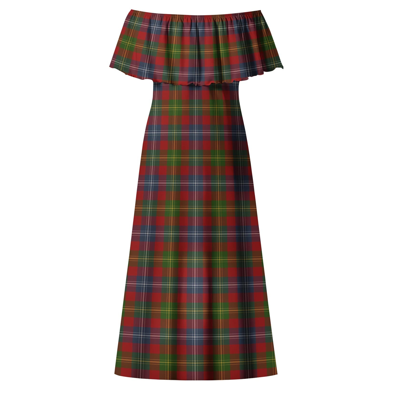 Forrester or Foster Tartan Off Shoulder Long Dress - Tartanvibesclothing