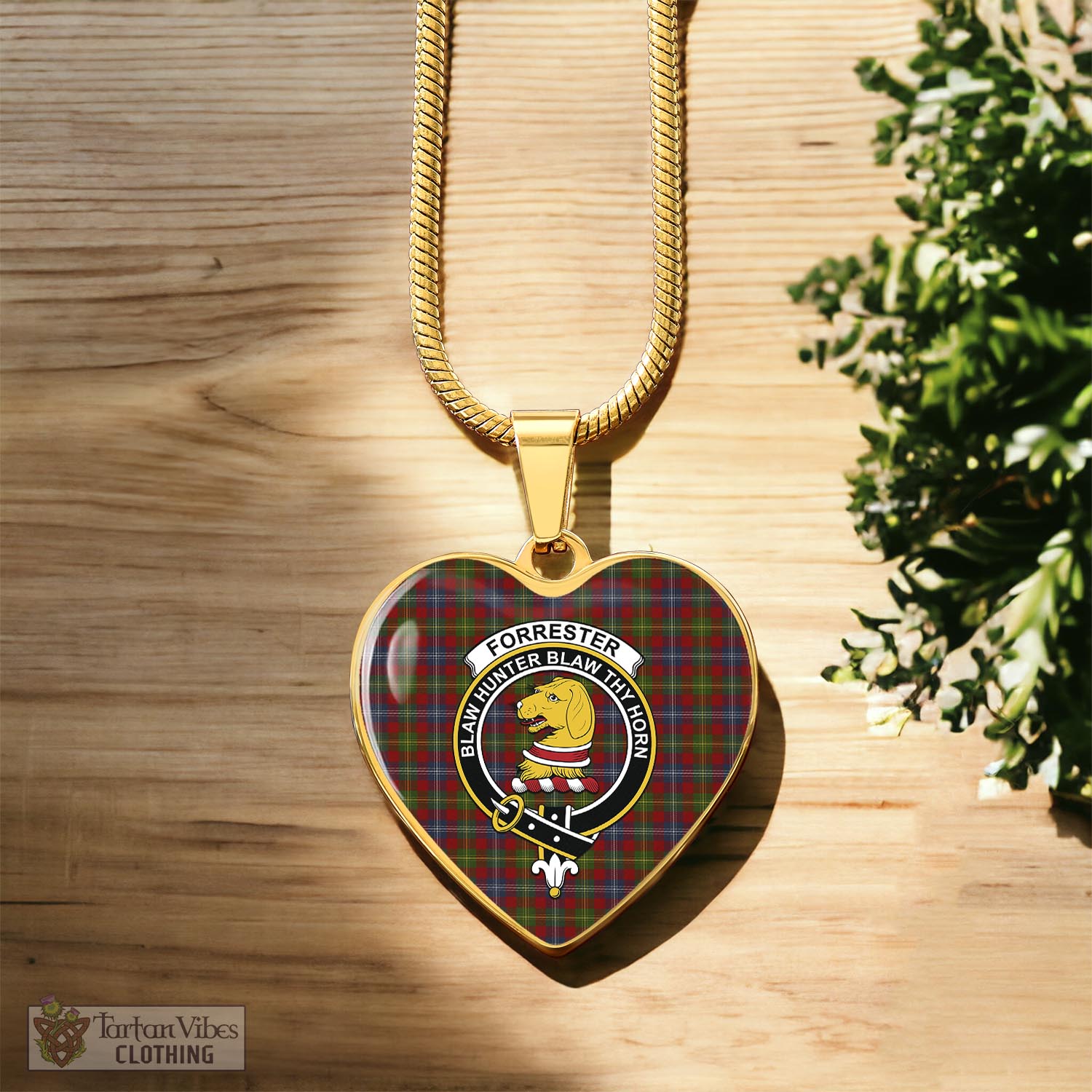 Tartan Vibes Clothing Forrester or Foster Tartan Heart Necklace with Family Crest