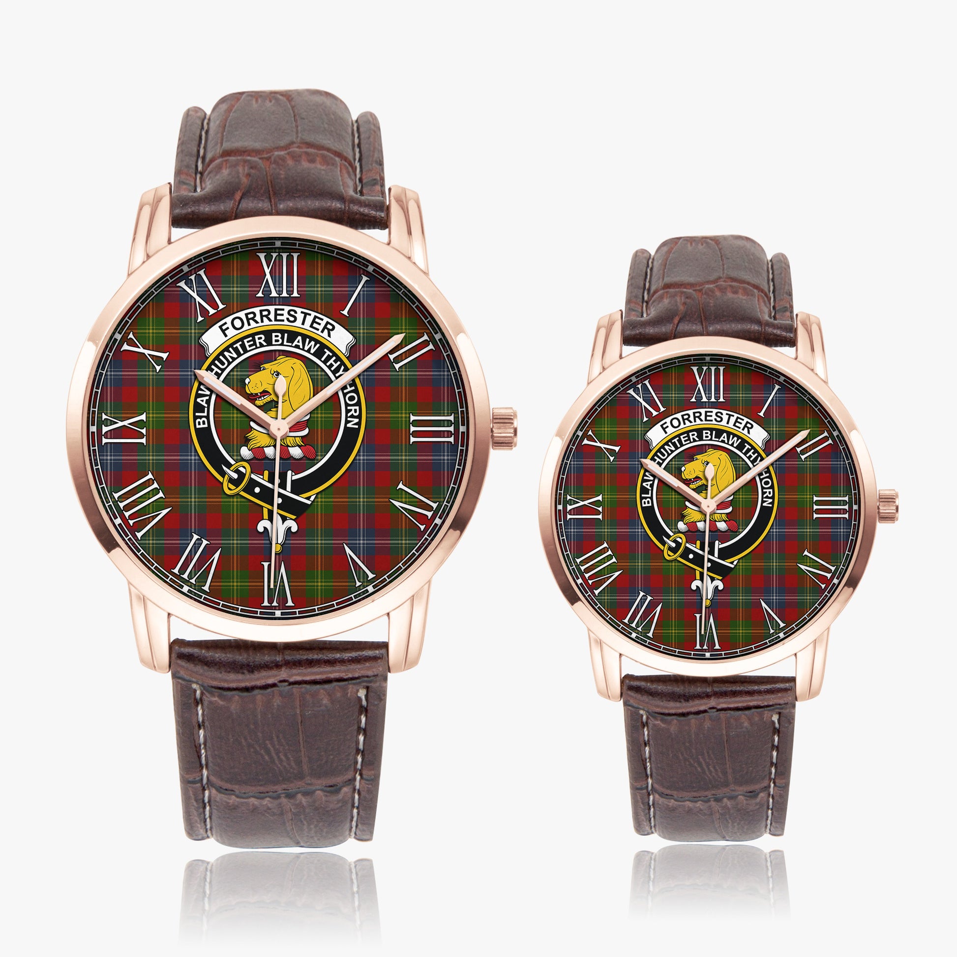 Forrester or Foster Tartan Family Crest Leather Strap Quartz Watch - Tartanvibesclothing