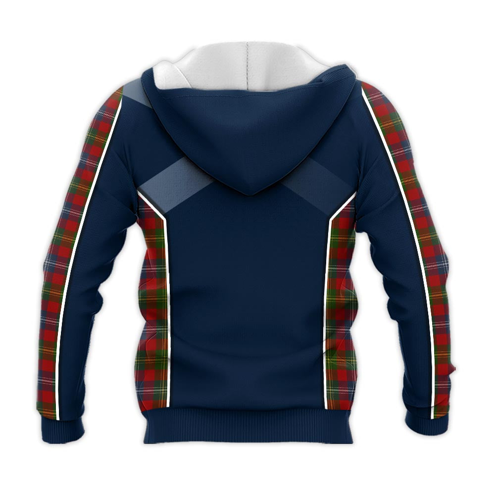 Tartan Vibes Clothing Forrester or Foster Tartan Knitted Hoodie with Family Crest and Scottish Thistle Vibes Sport Style