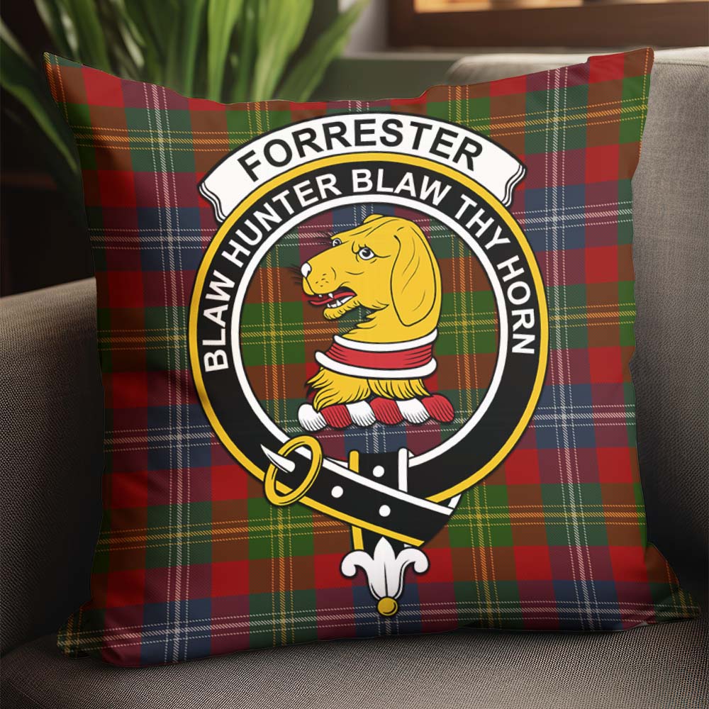 Forrester or Foster Tartan Pillow Cover with Family Crest - Tartanvibesclothing