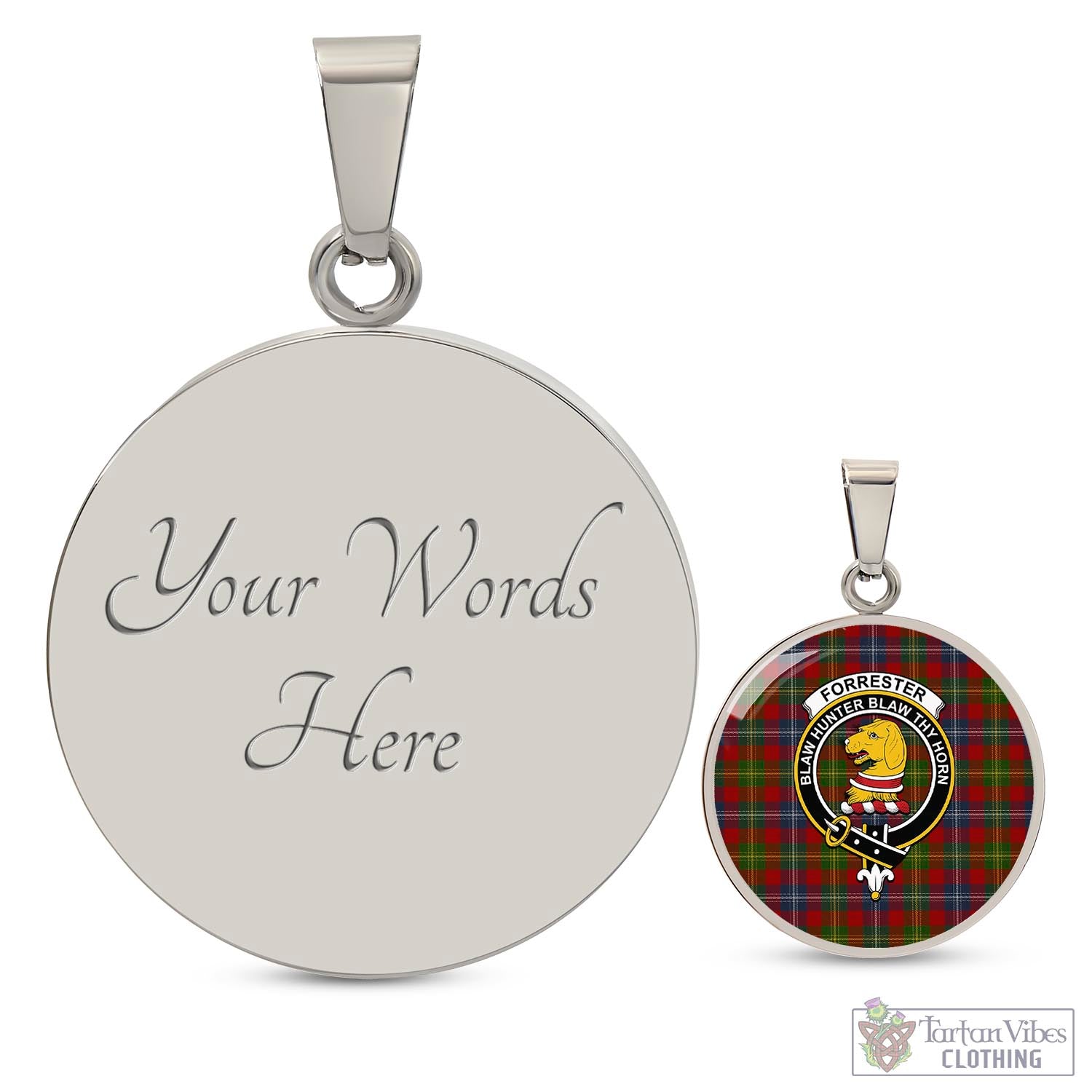 Tartan Vibes Clothing Forrester or Foster Tartan Circle Necklace with Family Crest