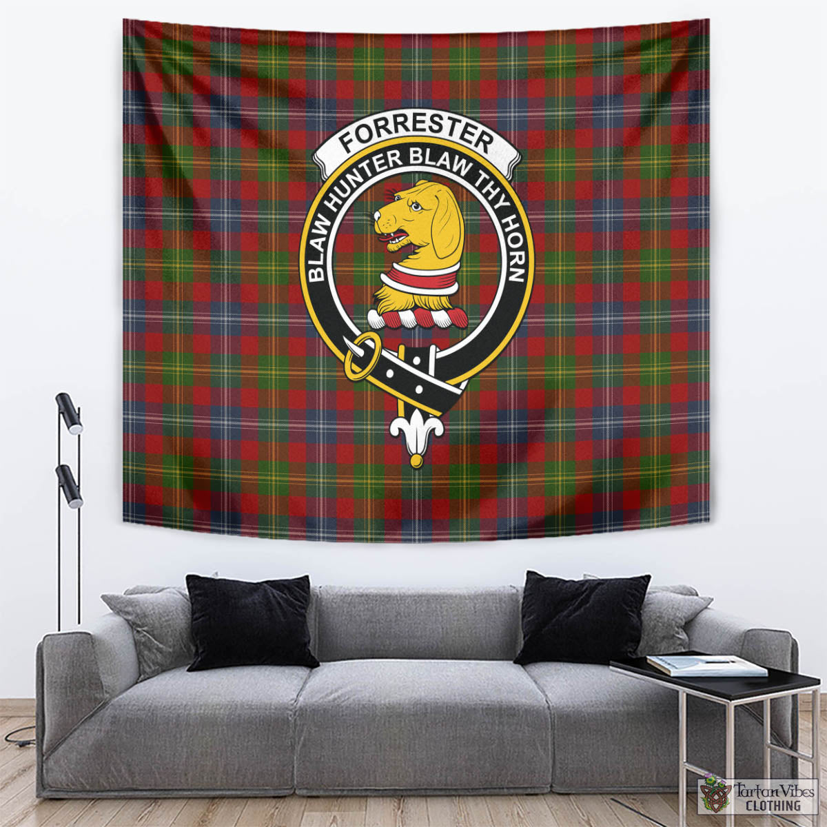 Tartan Vibes Clothing Forrester or Foster Tartan Tapestry Wall Hanging and Home Decor for Room with Family Crest