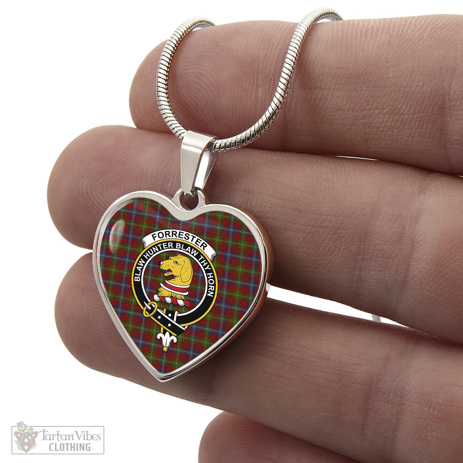 Tartan Vibes Clothing Forrester or Foster Tartan Heart Necklace with Family Crest