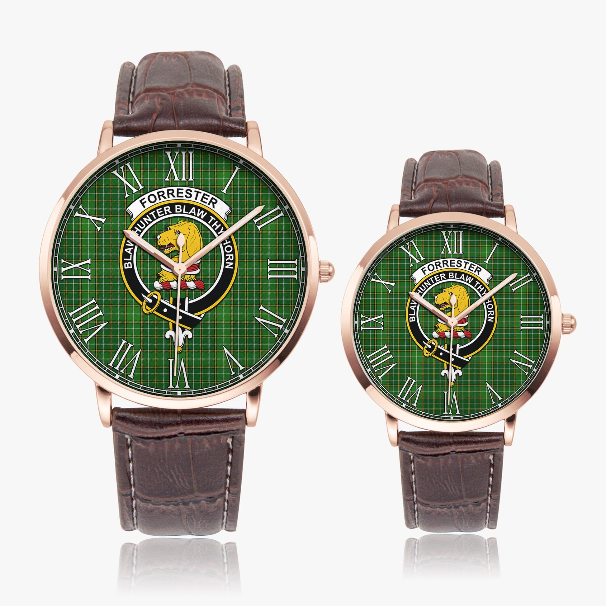 Forrester or Foster Hunting Tartan Family Crest Leather Strap Quartz Watch - Tartanvibesclothing