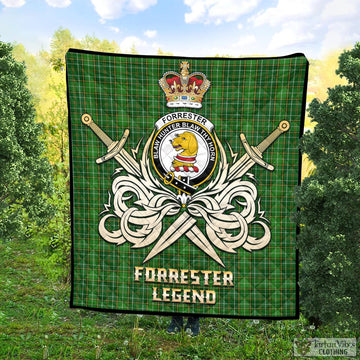 Forrester Hunting Tartan Quilt with Clan Crest and the Golden Sword of Courageous Legacy