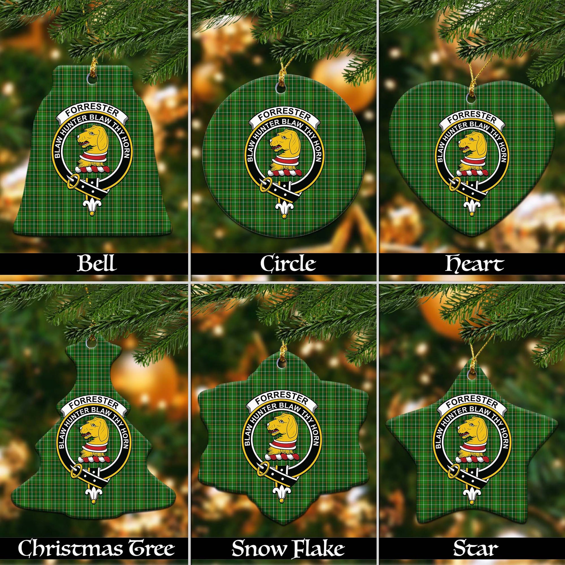 Forrester or Foster Hunting Tartan Christmas Ornaments with Family Crest - Tartanvibesclothing