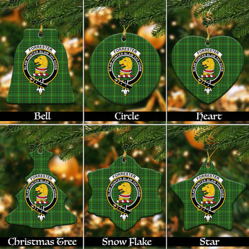 Forrester Hunting Tartan Christmas Ceramic Ornaments with Family Crest