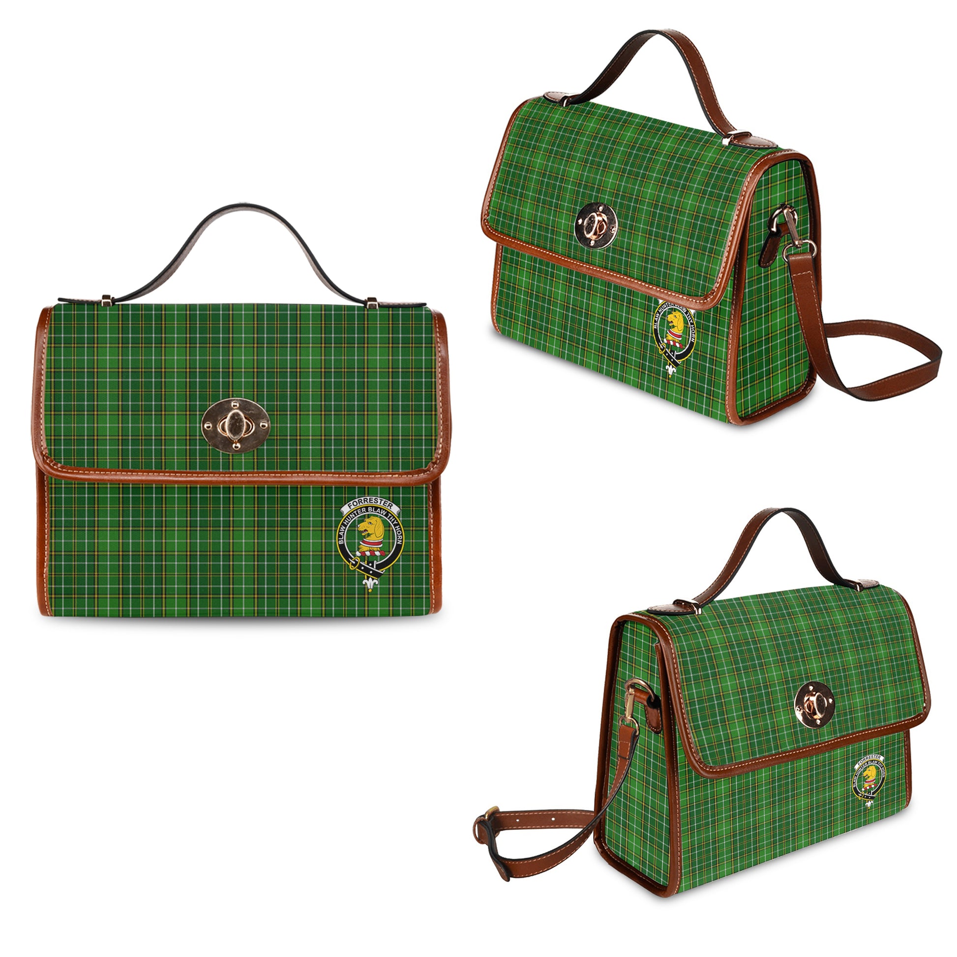 forrester-or-foster-hunting-tartan-leather-strap-waterproof-canvas-bag-with-family-crest