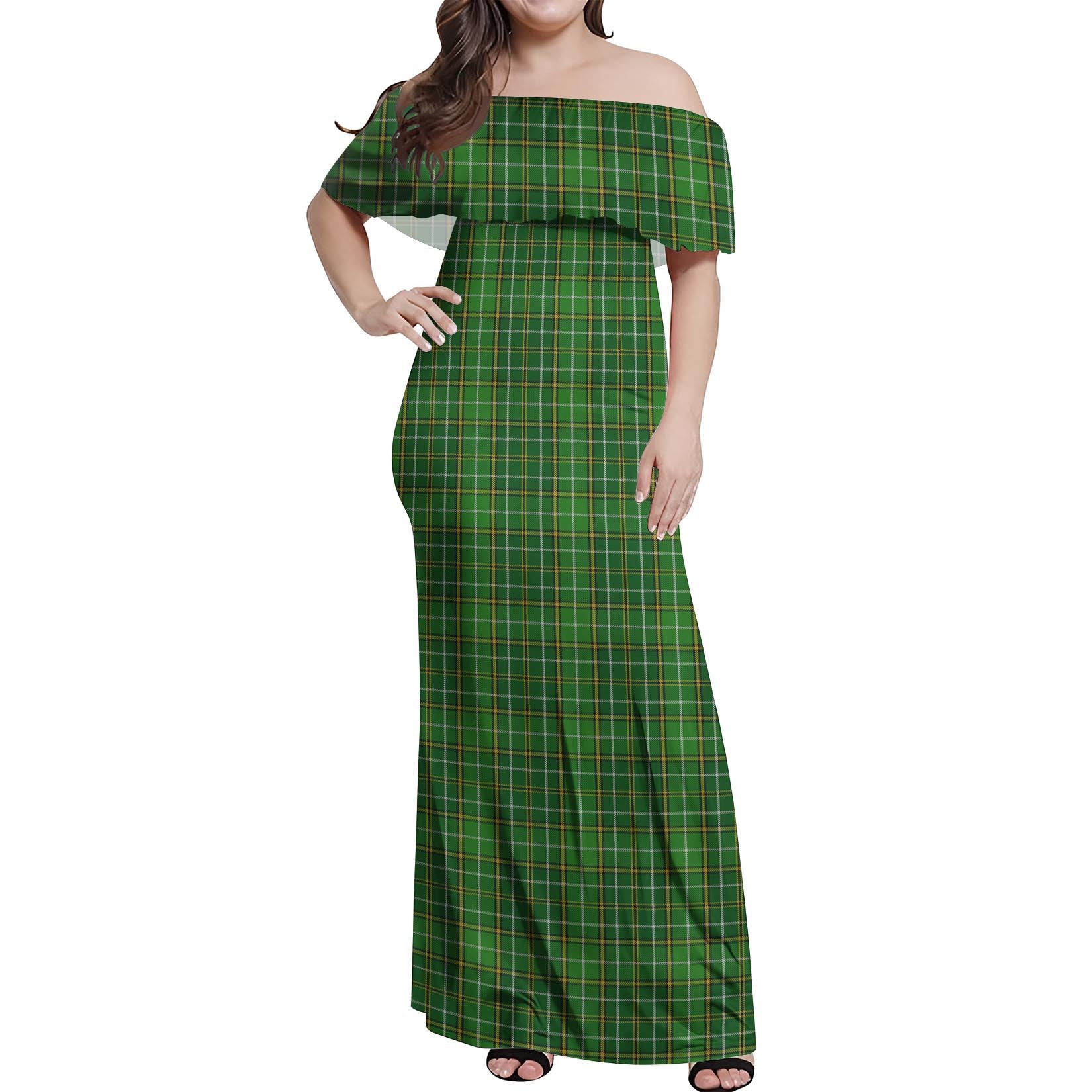 Forrester or Foster Hunting Tartan Off Shoulder Long Dress Women's Dress - Tartanvibesclothing