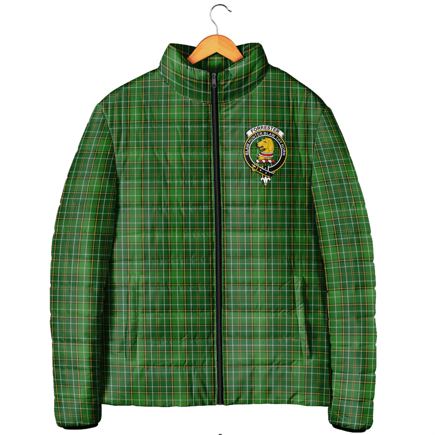 Forrester Hunting Tartan Padded Jacket with Family Crest Men's Padded Jacket - Tartan Vibes Clothing